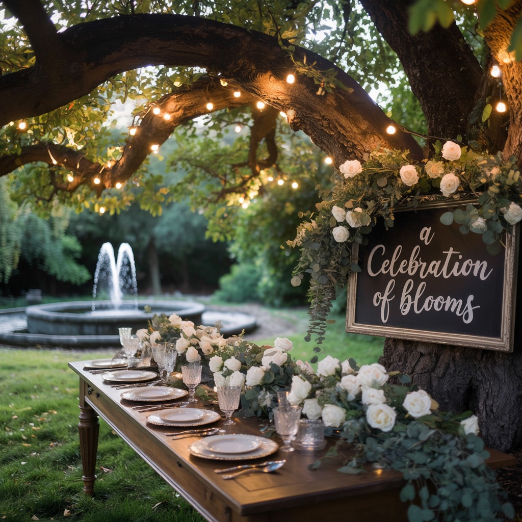 Outdoor evenement decoratie met natuurlijke elementen